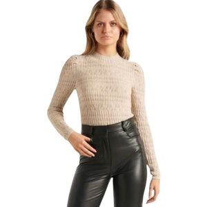 NWT EVER NEW Clara Pointelle Knit Jumper Nude Metallic/Nude/Champaigne Metallic